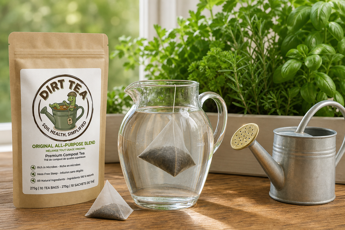 Organic plant food without measuring using Dirt Tea compost tea bags.
