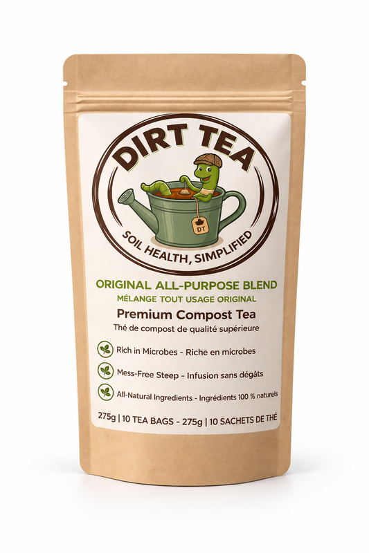 Dirt Tea Original All-Purpose natural soil supplement pouch on a white background